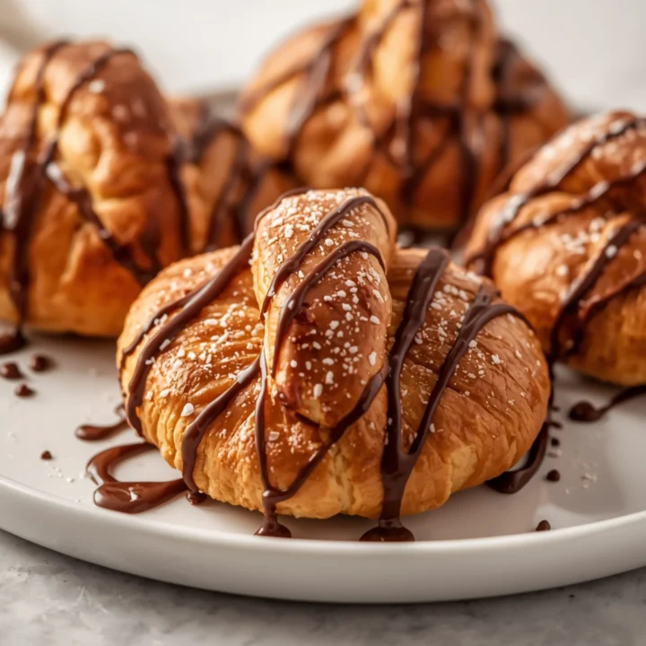 Close-up of Brownie Batter Croissants dessert with glossy finish and elegant toppings