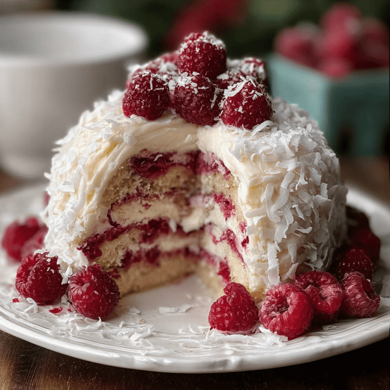 Raspberry Swirl Coconut Snowball Cake Recipe