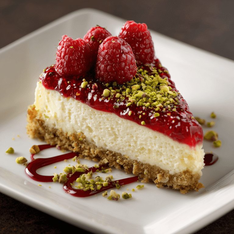Elegant Pistachio Raspberry Crunch Cheesecake Recipe