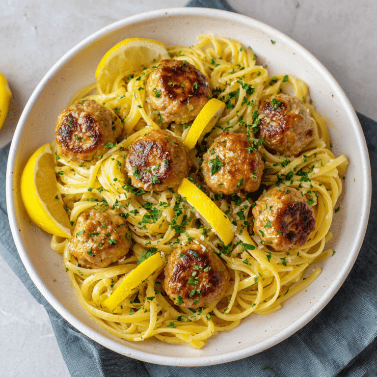 Garlic Butter Turkey Meatballs with Lemon Pasta Recipe