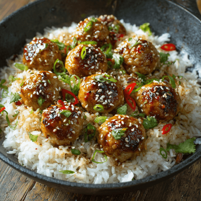 Sweet & Spicy Sesame Chicken Meatballs with Rice Bowls Recipe
