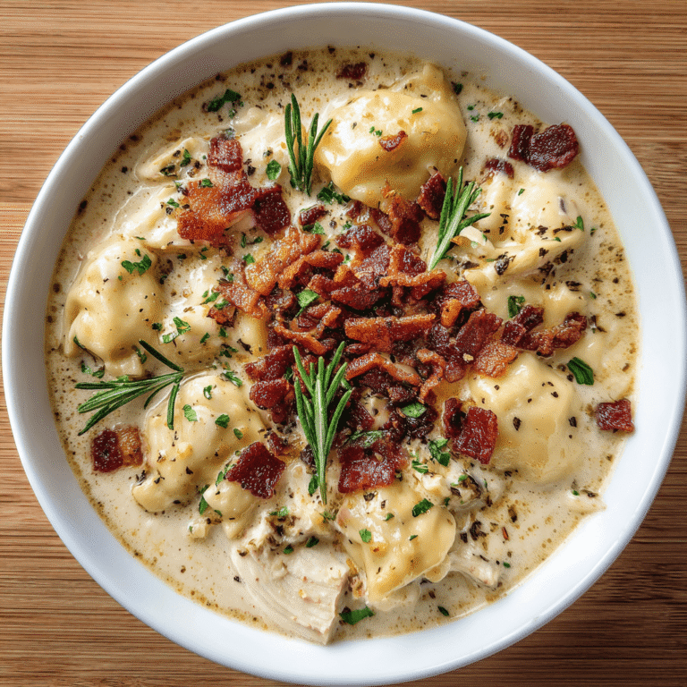 Creamy Pierogi Chicken Soup with Rosemary Bacon Bits Recipe