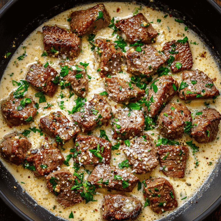 Tender Garlic Butter Steak Bites in a Rich Parmesan Cream Sauce Recipe