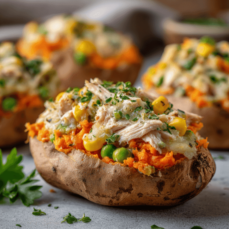 Easy Chicken Pot Pie Stuffed Sweet Potatoes Recipe