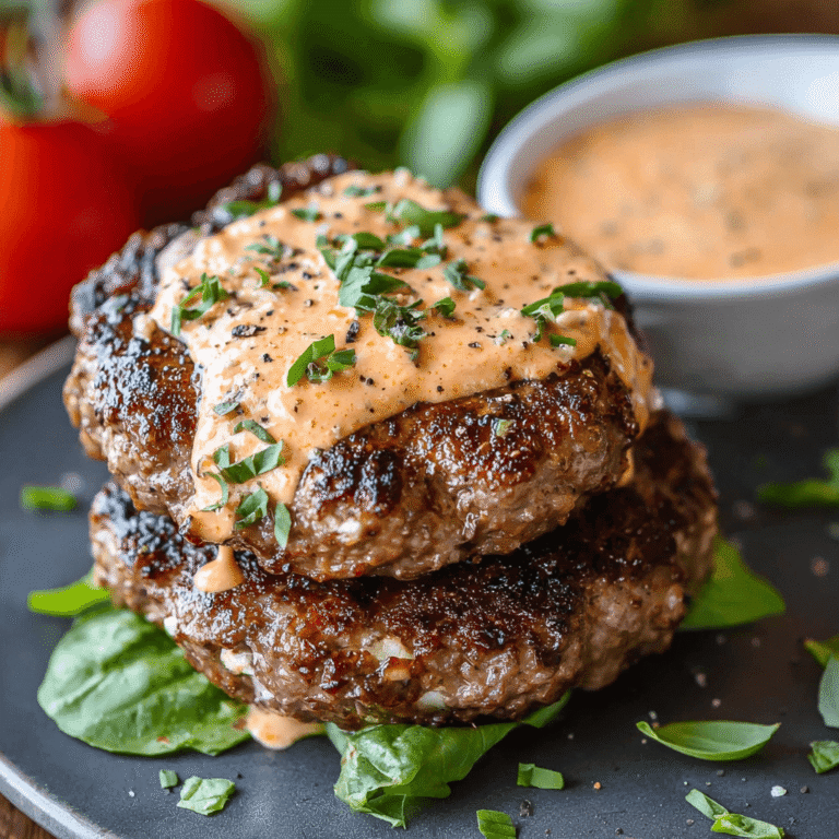 Keto Feta Burgers with Tomato Cream Sauce Recipe