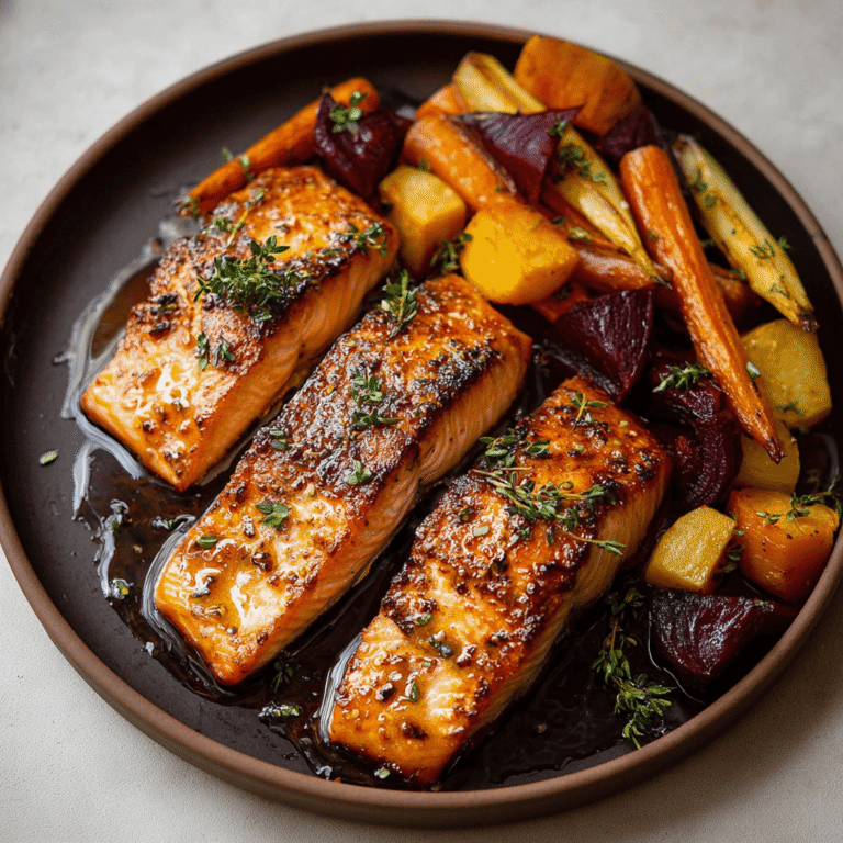 Maple-Glazed Salmon with Roasted Root Vegetables Recipe