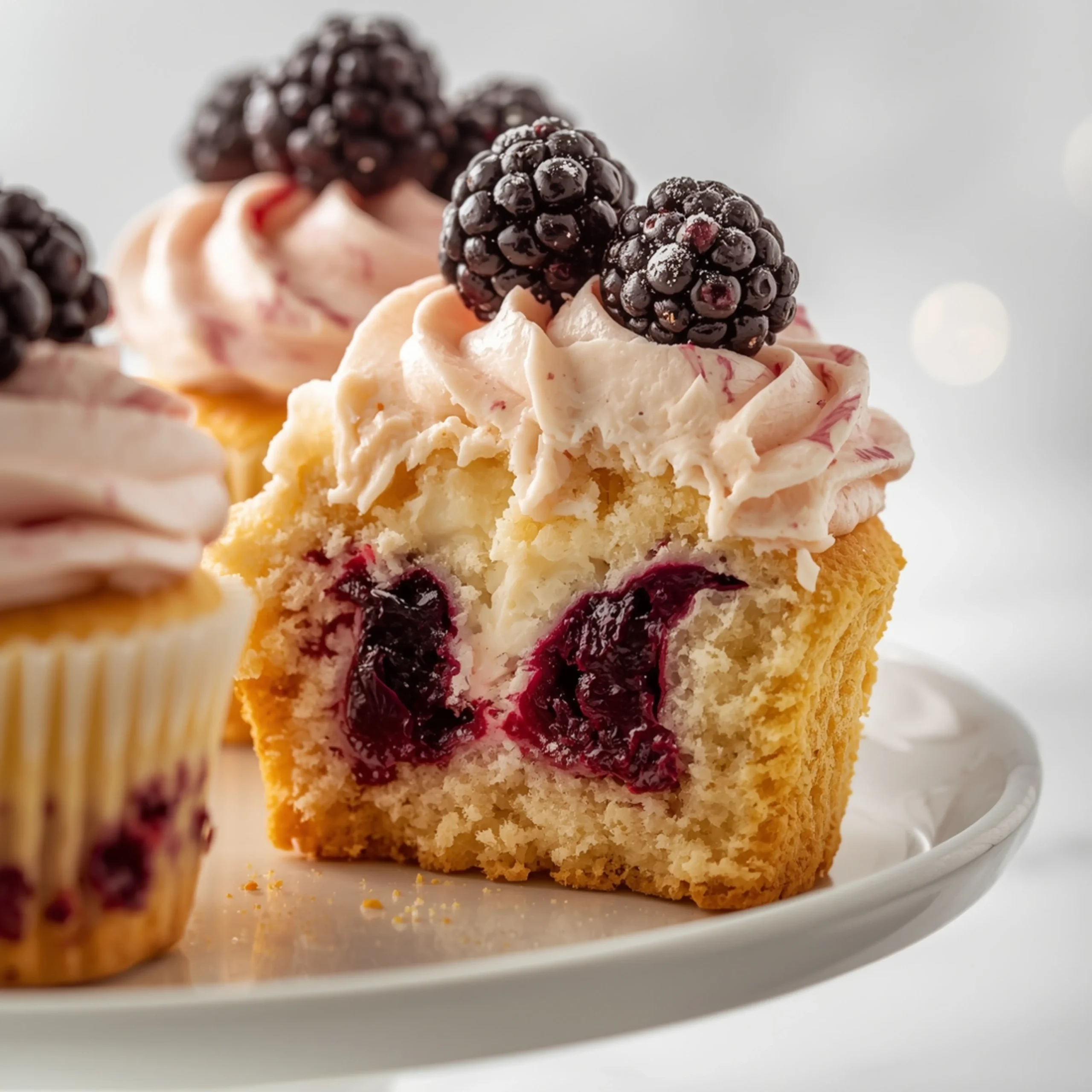 Close-up of Blackberry Swirl Cupcakes dessert with glossy finish and elegant toppings