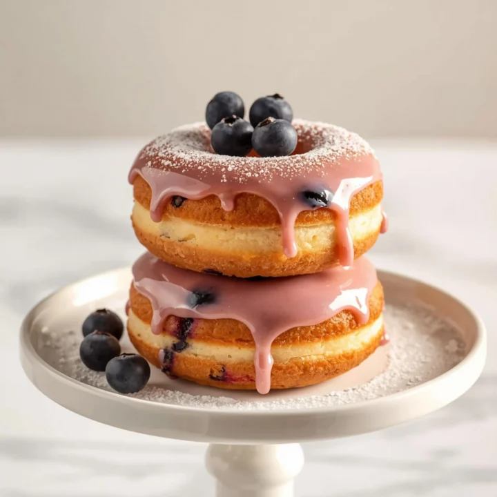 Close-up of Blueberry Cake Donuts dessert with glossy finish and elegant toppings