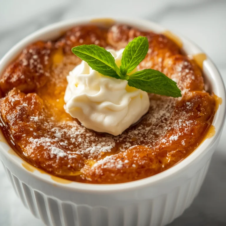 Close-up of Brown Butter & Nutmeg Bread Pudding dessert with a soft texture and elegant garnish