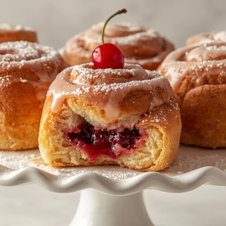 Close-up of Cherry Cinnamon Rolls with Homemade Filling dessert with a soft texture and elegant garnish