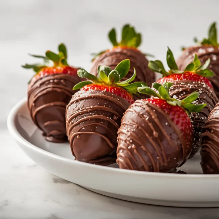 Close-up of Chocolate-Covered Strawberries dessert with glossy finish and elegant toppings