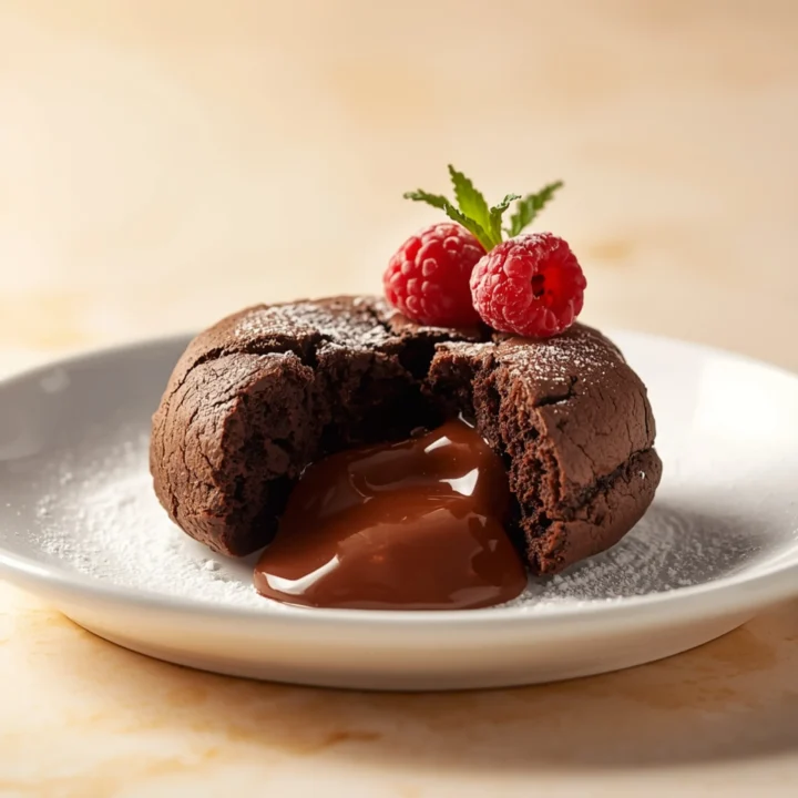 Close-up of Chocolate Lava Cookies dessert with a soft texture and elegant garnish