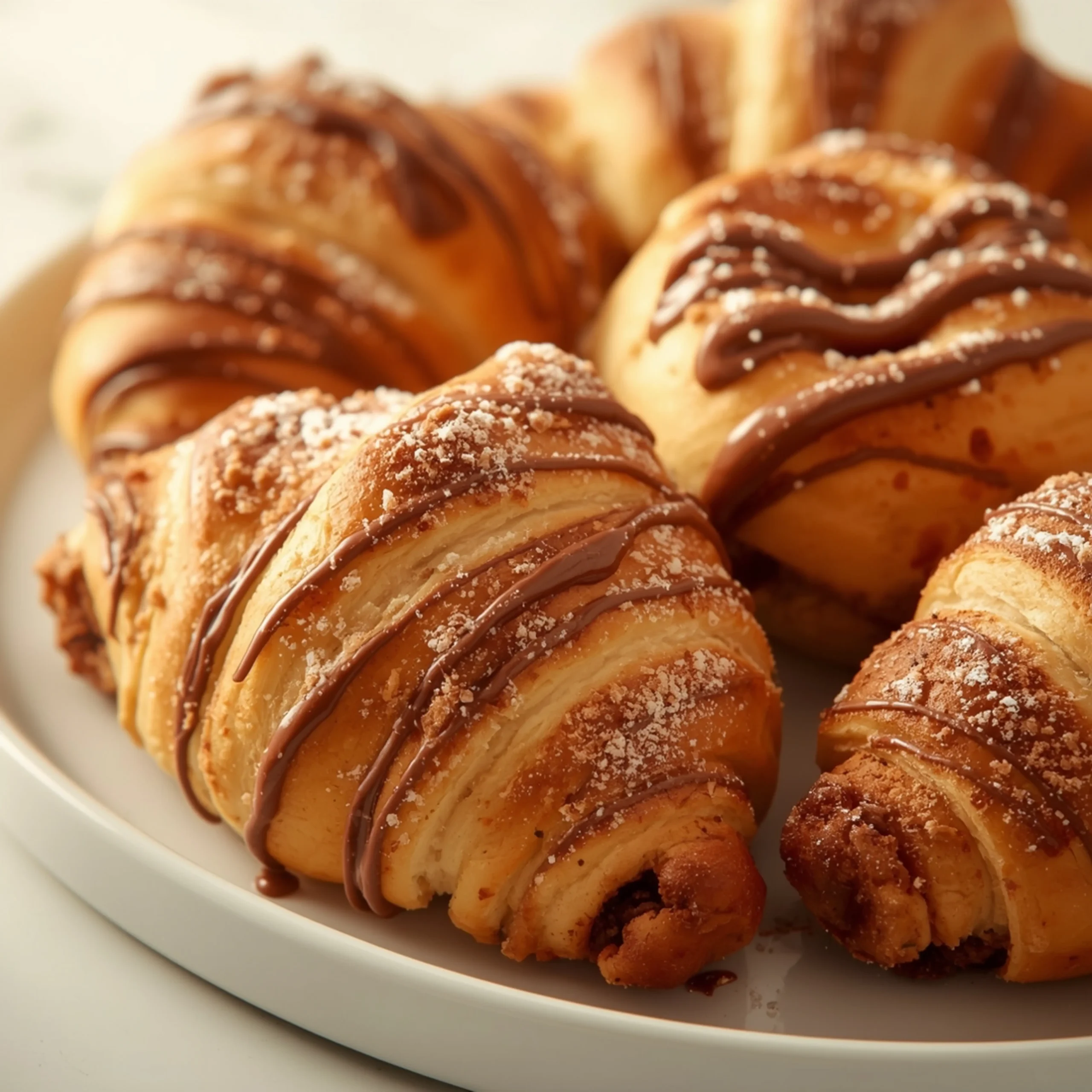 Close-up of Cinnamon Sugar Crescent Rolls dessert with glossy finish and elegant toppings