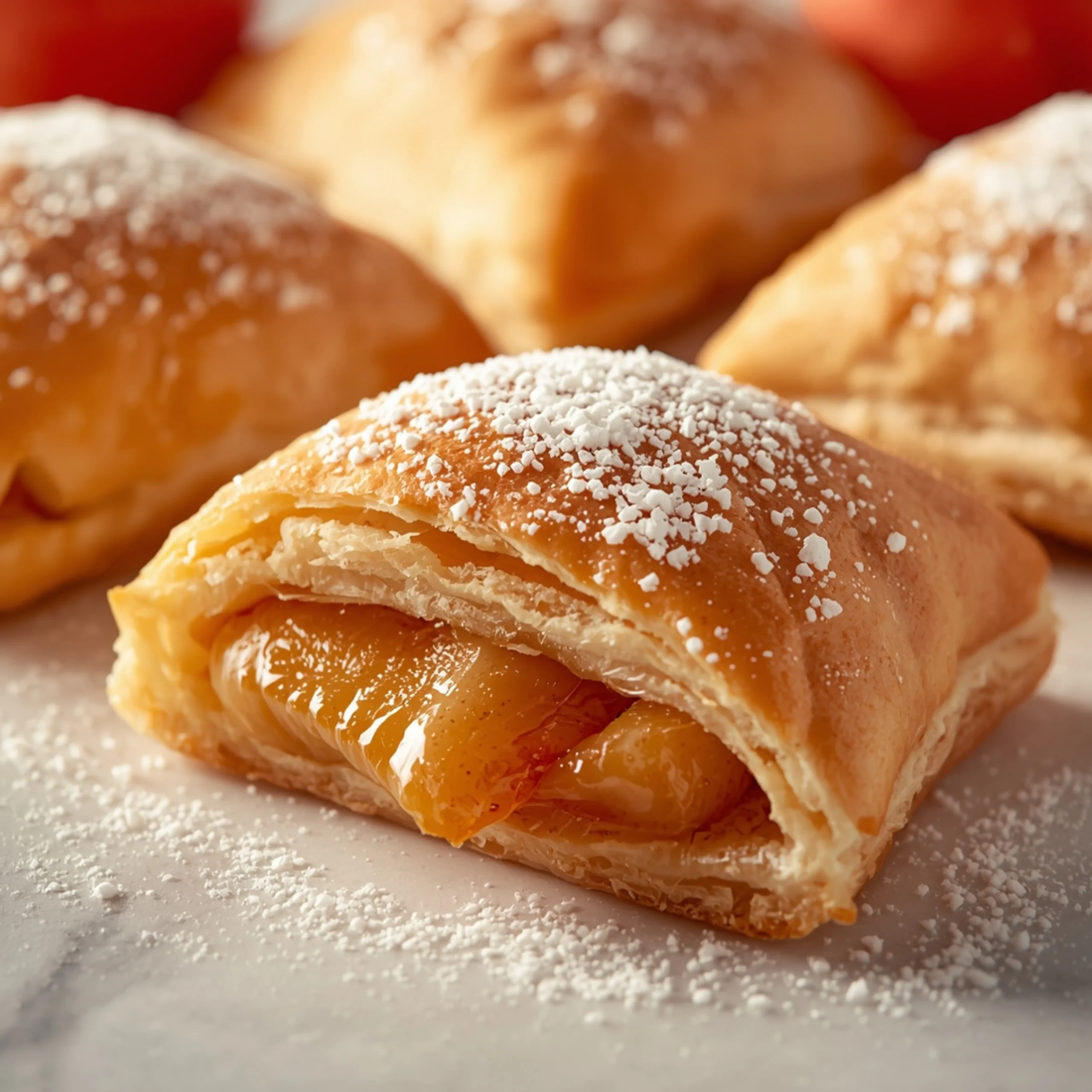 Close-up of Classic Apple Turnovers dessert with glossy finish and elegant toppings