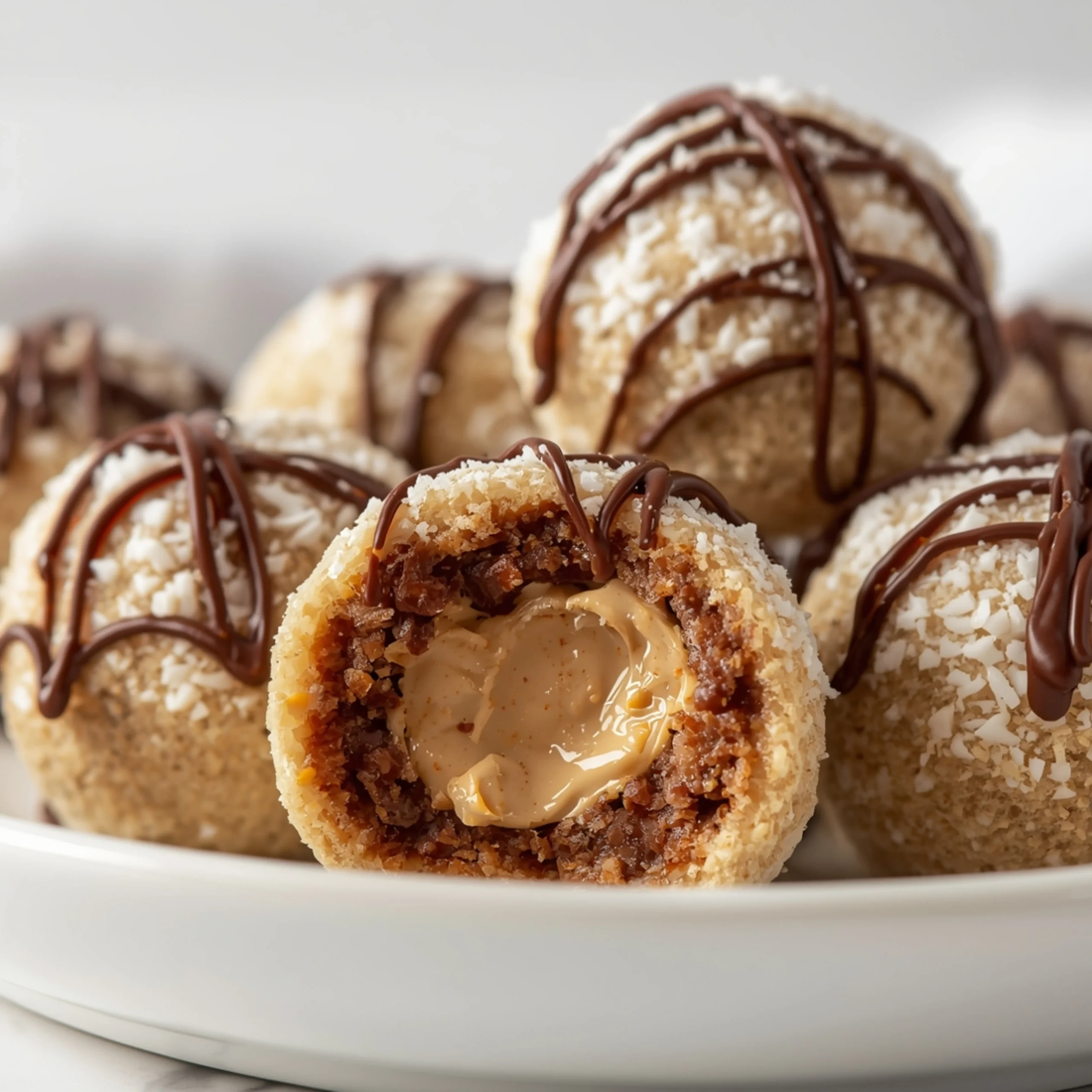 Close-up of Coconut Date Energy Balls dessert with glossy finish and elegant toppings