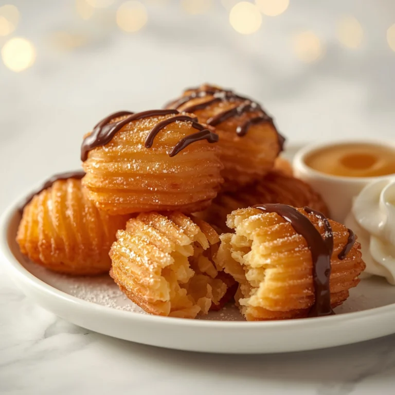 Close-up of Crispy Air Fryer Churro Bites dessert with glossy finish and elegant toppings