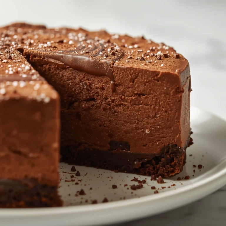 Close-up of Dark chocolate mouse cake dessert with glossy finish and elegant toppings