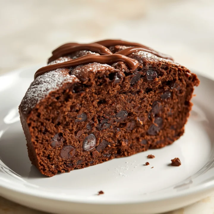 Close-up of Double Chocolate Banana Bread dessert with glossy finish and elegant toppings