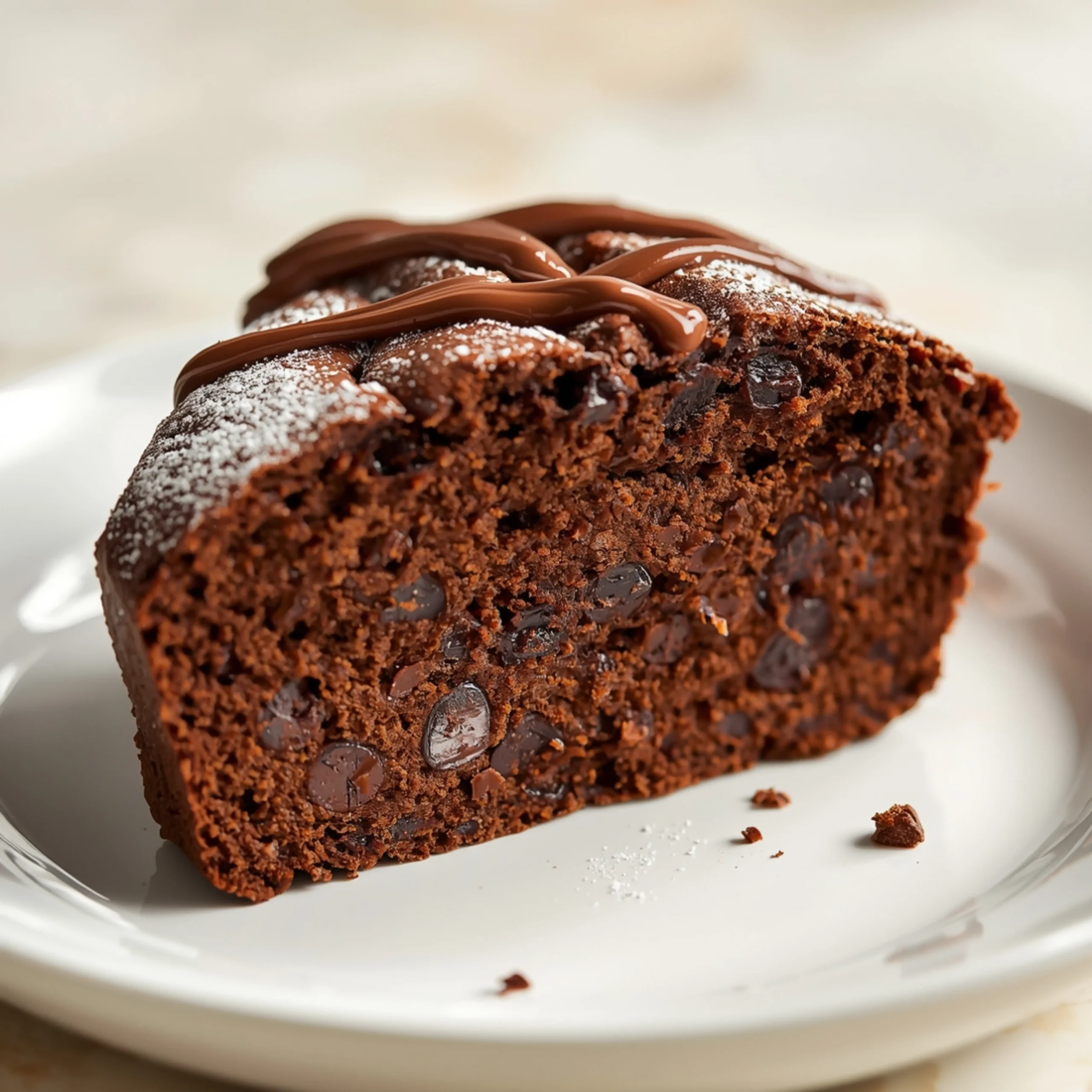 Close-up of Double Chocolate Banana Bread dessert with glossy finish and elegant toppings