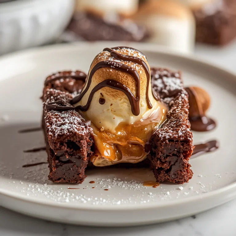 Close-up of Hot Chocolate Brownies with Marshmallow dessert with glossy finish and elegant toppings