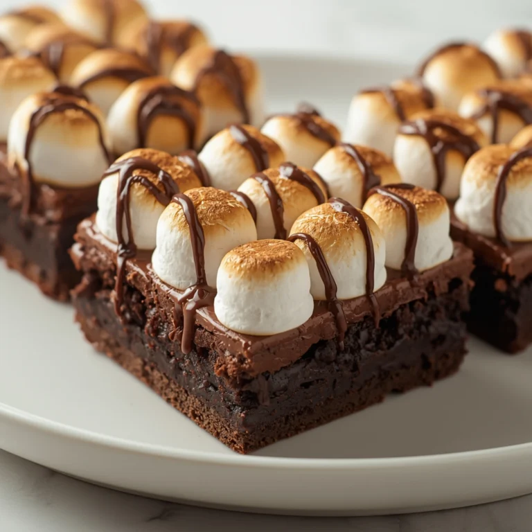 Close-up of Hot Chocolate Brownies with Marshmallow dessert with glossy finish and elegant toppings