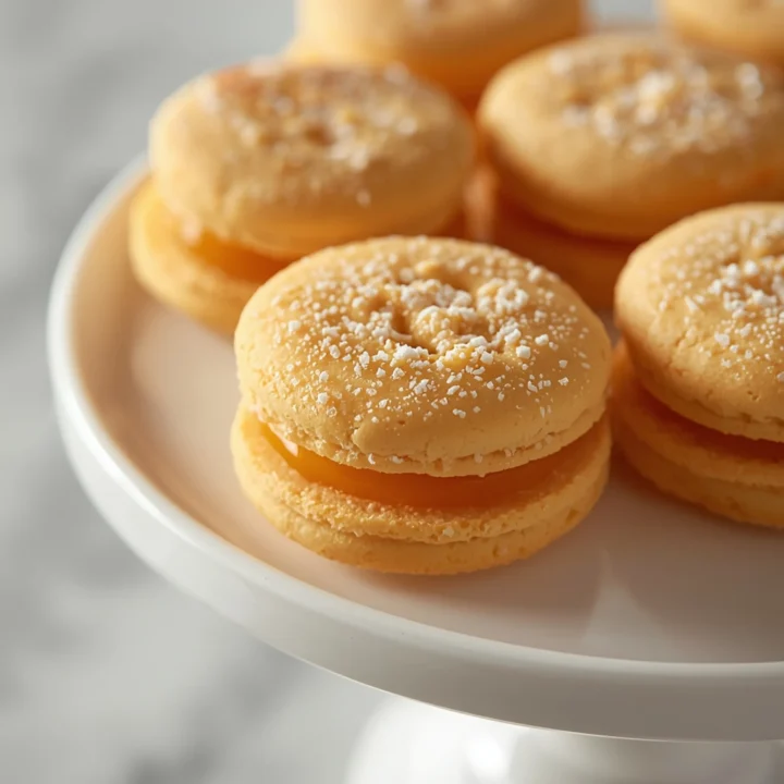 Close-up of Italian Peach Cookies dessert with soft texture, creamy filling, and a glistening sugar coating on a white plate.