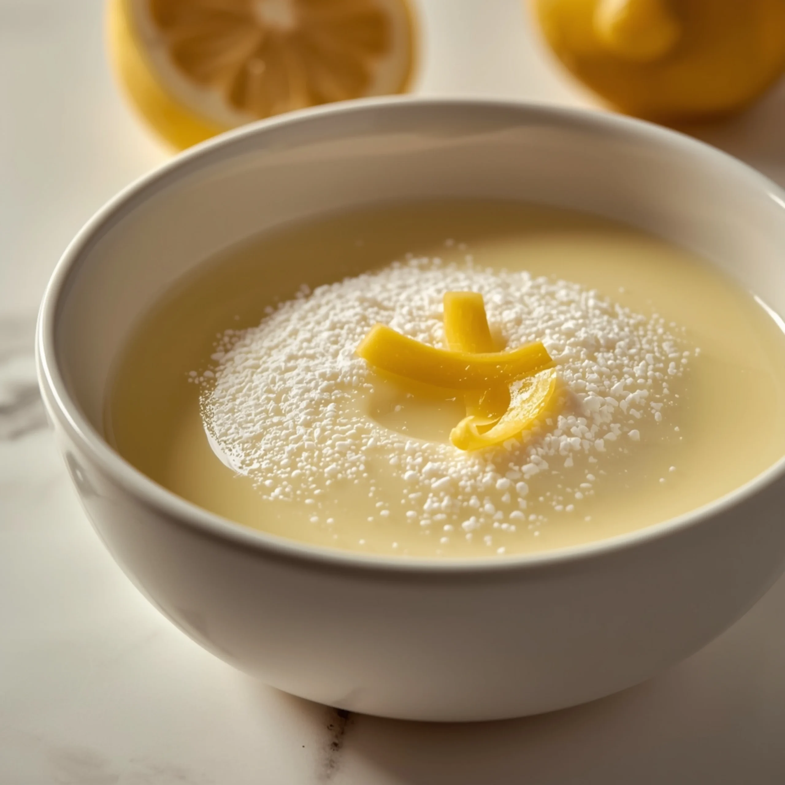 Close-up of Lemon Posset (3 Ingredients) dessert with glossy finish and elegant toppings