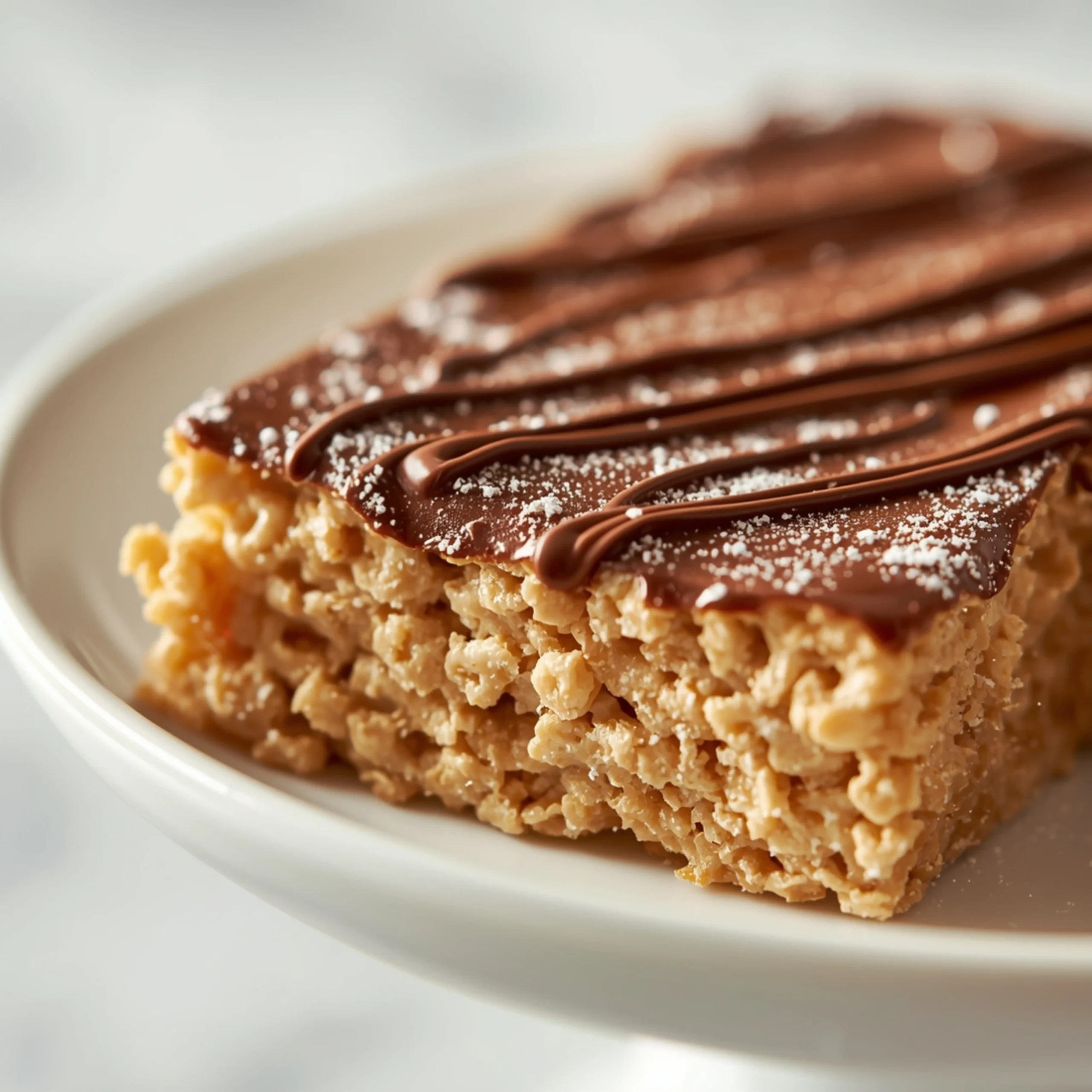 Close-up of Muddy Buddy Rice Krispies dessert with glossy finish and elegant toppings