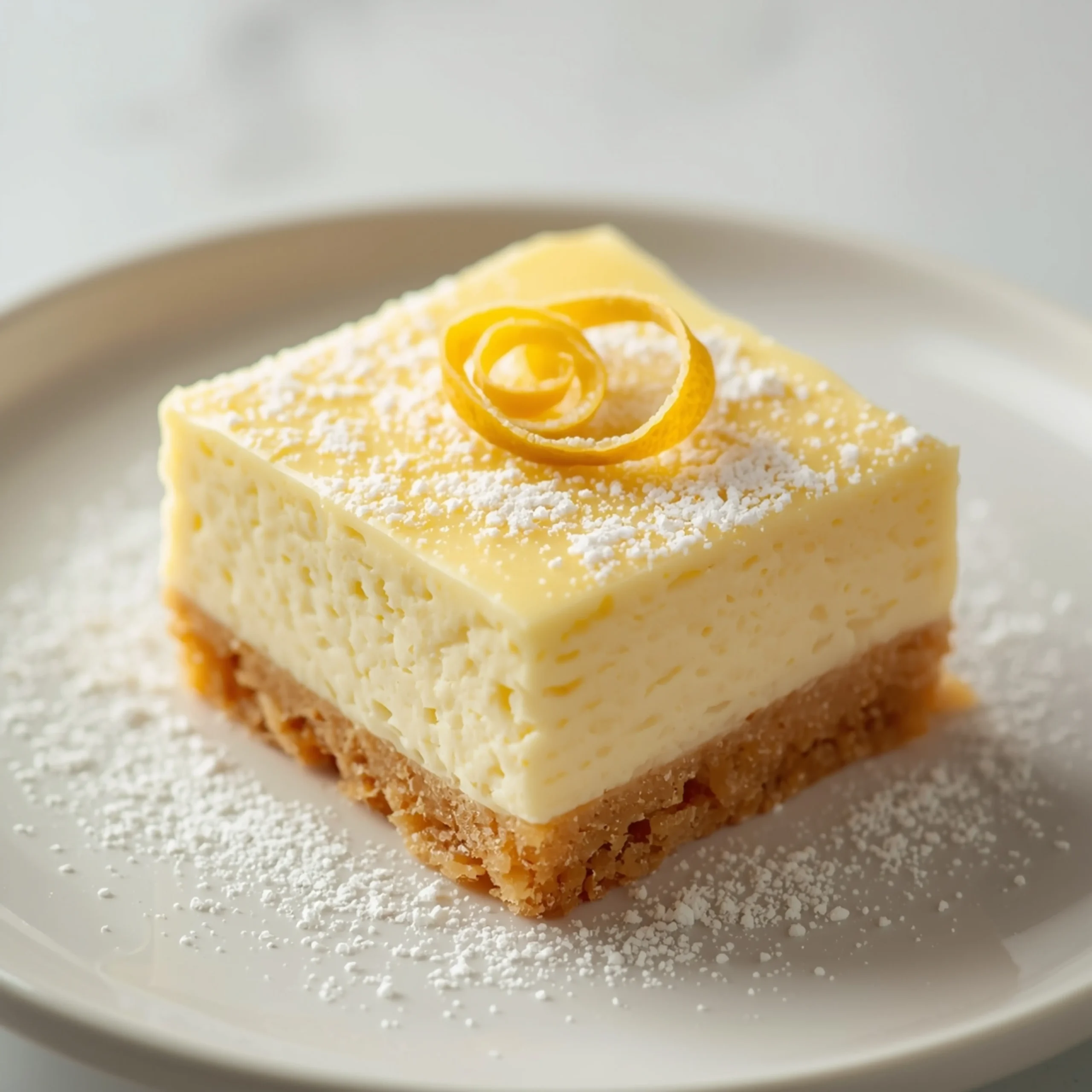 Close-up of No-Bake Lemon Cheesecake Bars dessert with glossy finish and elegant toppings
