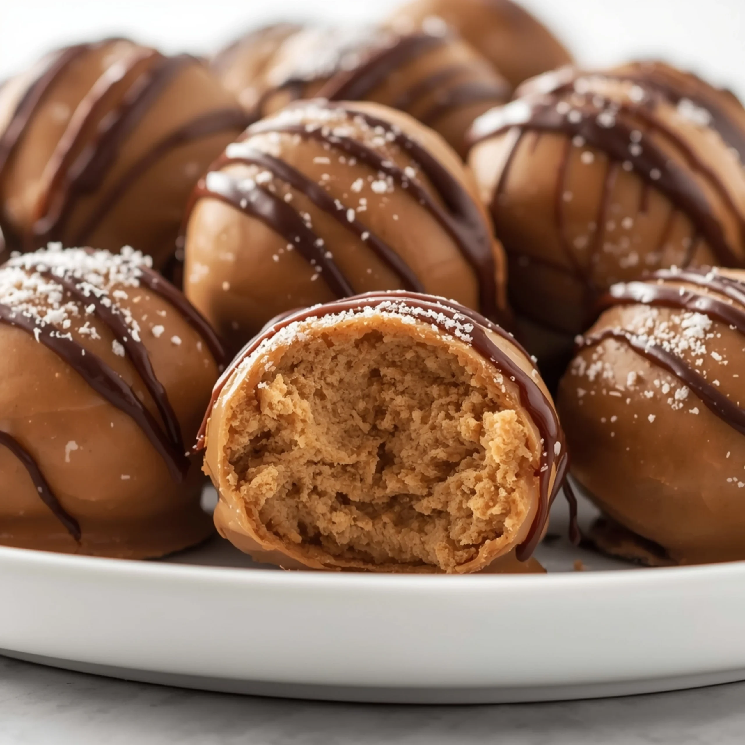 Close-up of No-Bake Peanut Butter Balls dessert with glossy finish and elegant toppings