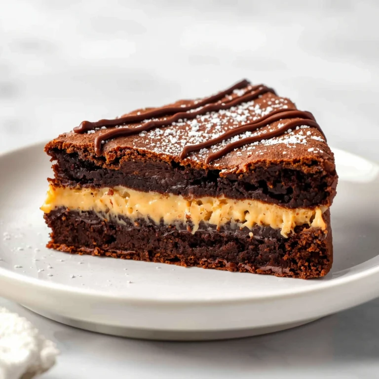 Close-up of Peanut Butter Stuffed Brownies dessert with glossy finish and elegant toppings