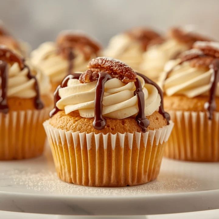 Close-up of Pecan Pie Cupcakes dessert with glossy finish and elegant toppings