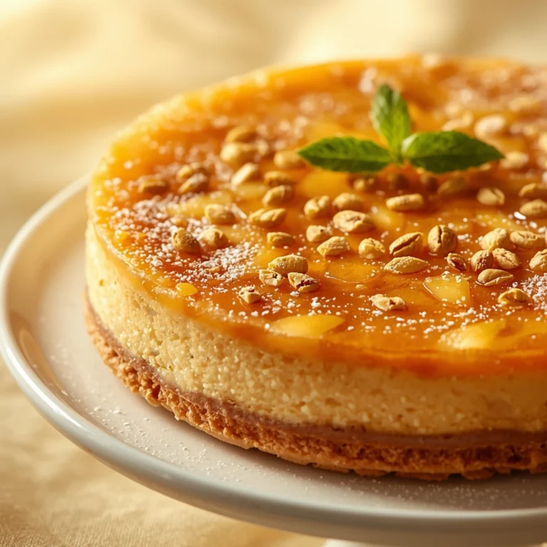 Close-up of Pistachio Honey Baklava Cheesecake dessert with a soft texture and elegant garnish