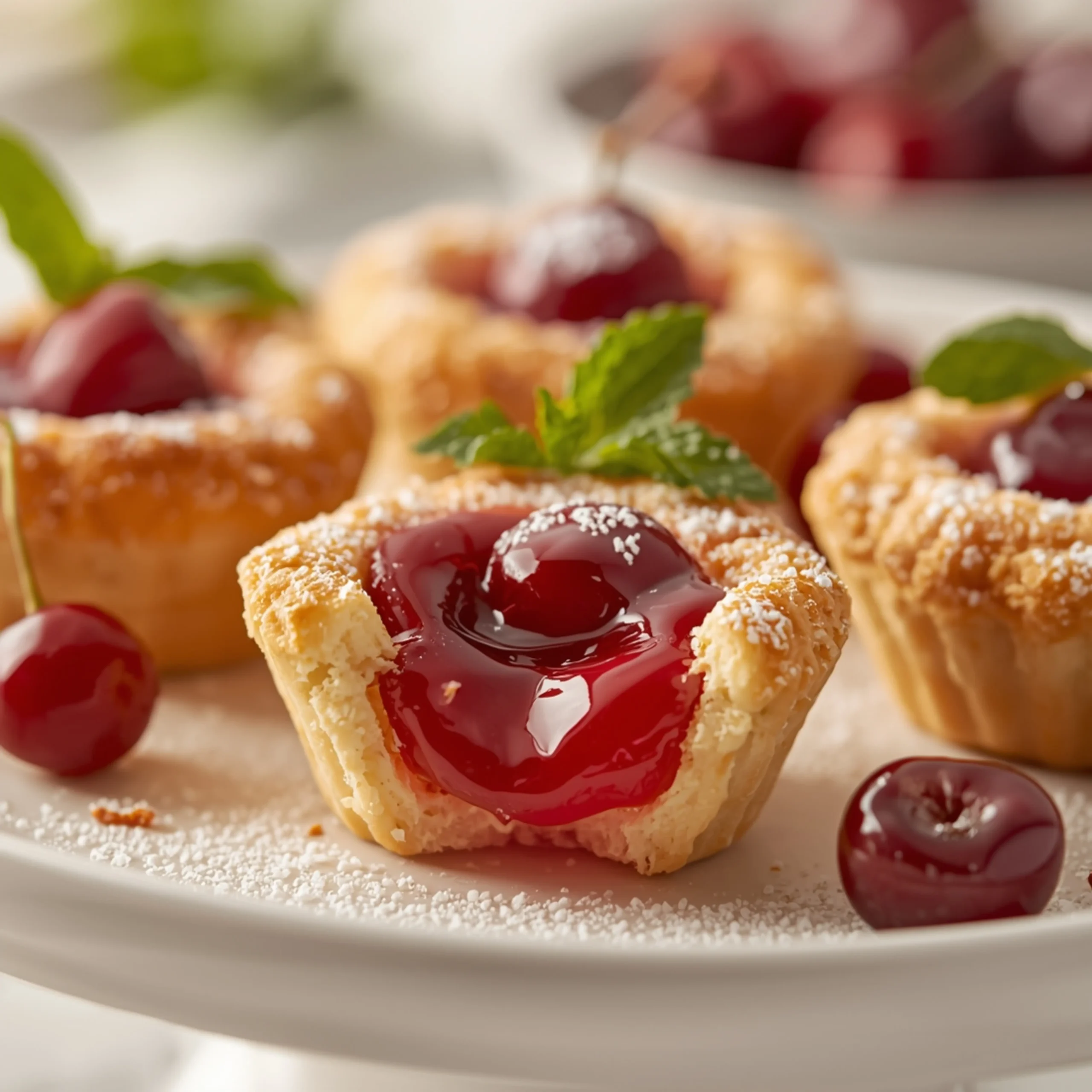 Close-up of Quick Cherry Pie Bites dessert with a soft texture and elegant garnish