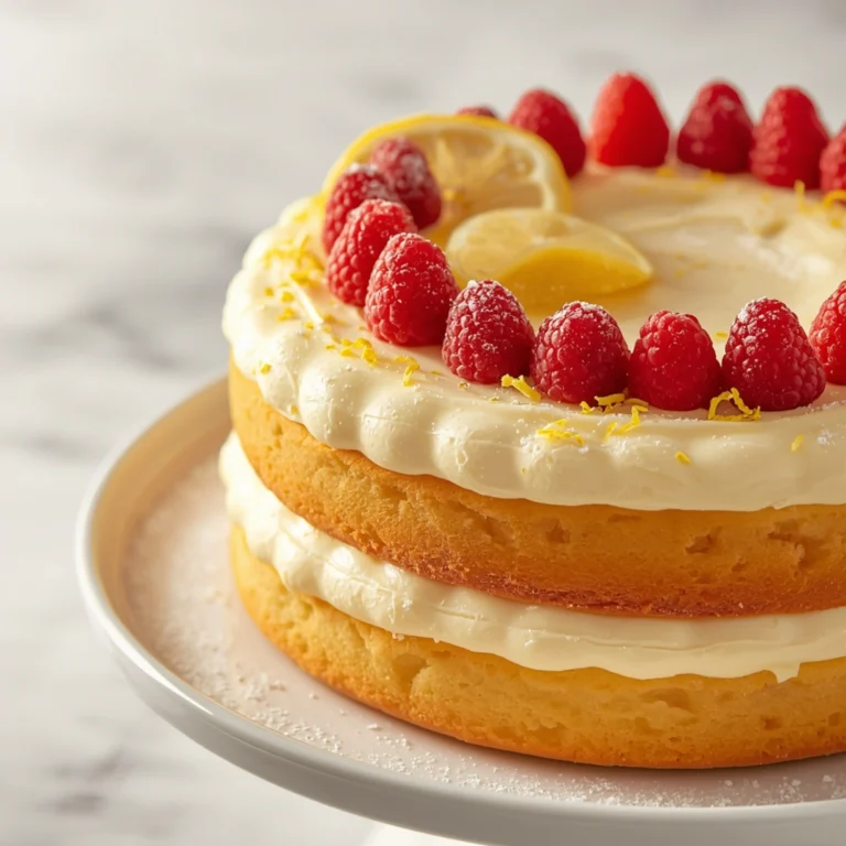 Close-up of Raspberry Lemon Cake dessert with glossy finish and elegant toppings