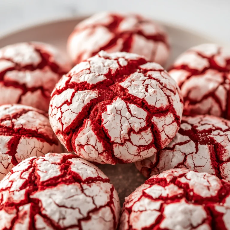 Close-up of Red velvet crinkle cookies dessert with glossy finish and elegant powdered sugar coating