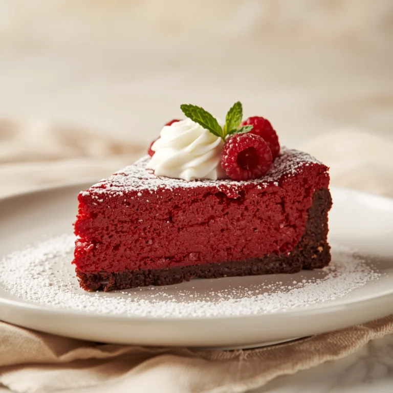 Close-up of Red Velvet Burnt Basque Cheesecake dessert with a soft texture and elegant garnish
