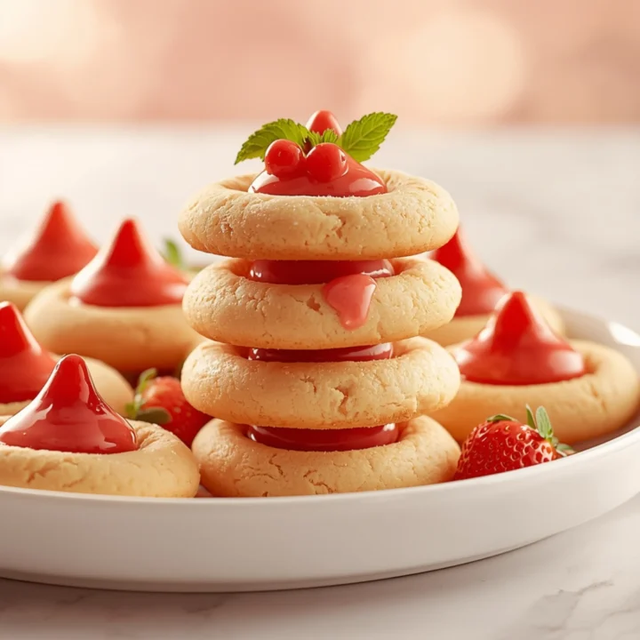 Close-up of Strawberry Kiss Cookies dessert with a soft texture and elegant garnish