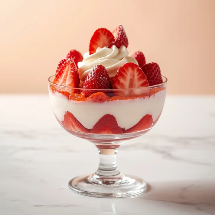 Close-up of Strawberry Yogurt Parfaits dessert with glossy finish and elegant toppings