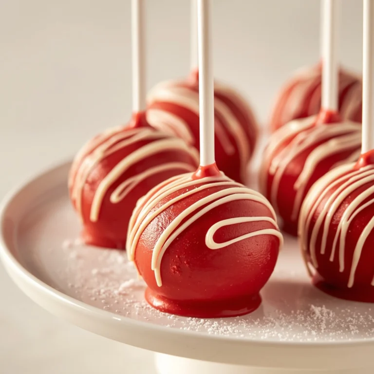 Close-up of stunning red velvet cake pops dessert with glossy finish and elegant toppings