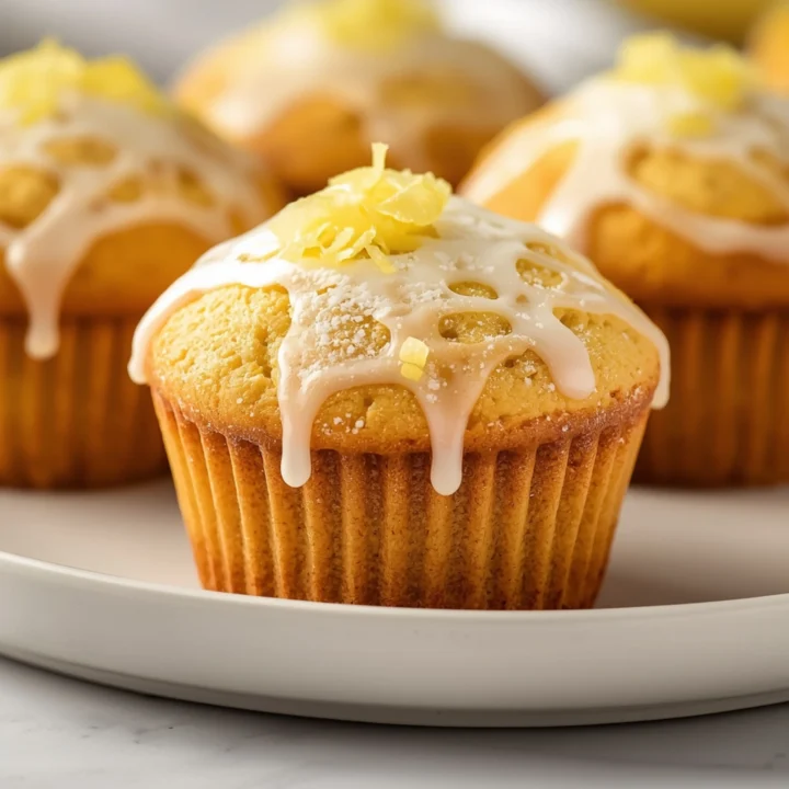 Close-up of Zesty Lemon Poppy Seed Cottage Cheese Muffins dessert with glossy finish and elegant toppings