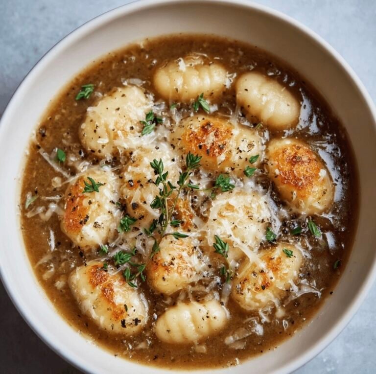 Rich & Cheesy French Onion Gnocchi Soup
