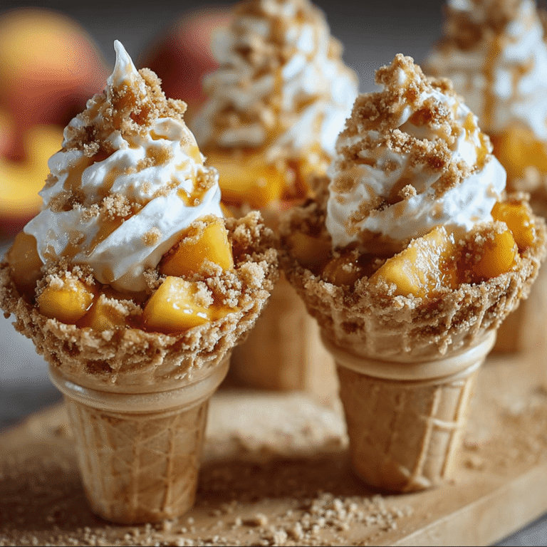 No-Bake Peach Cobbler Cheesecake Cones