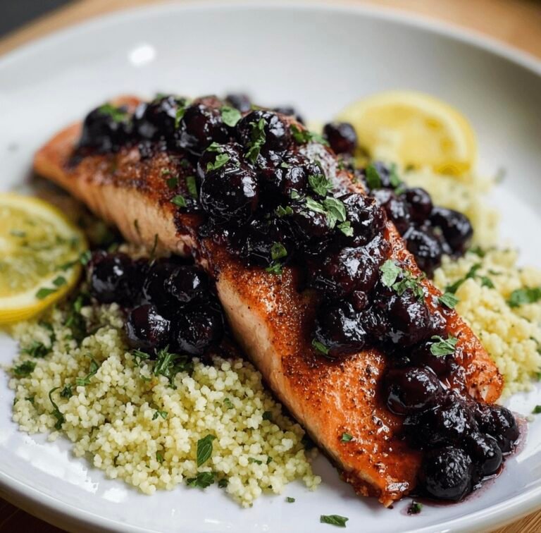 Blueberry Glazed Salmon with Lemon Herb Couscous