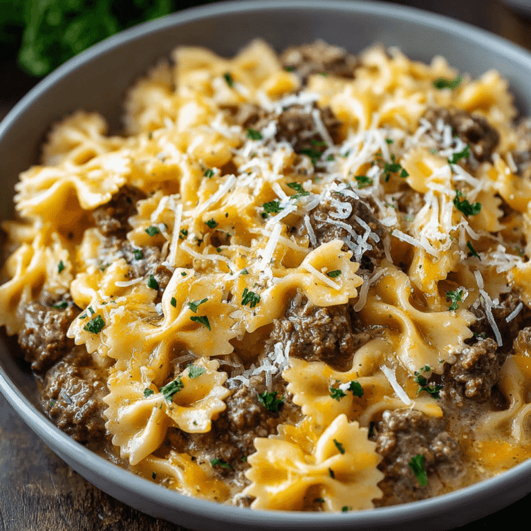 Cheesy Garlic Butter Beef and Bowtie Pasta Recipe