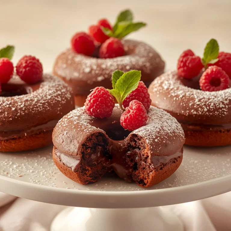 Close-up of Baked Chocolate Cake Doughnuts dessert with a soft texture and elegant garnish