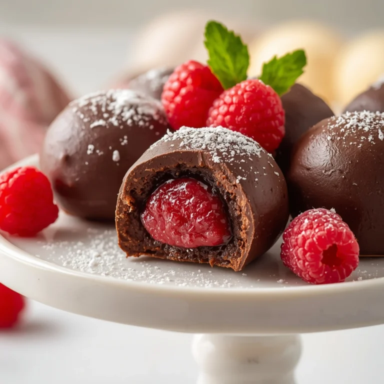 Close-up of Chocolate Raspberry Truffles dessert with a soft texture and elegant garnish