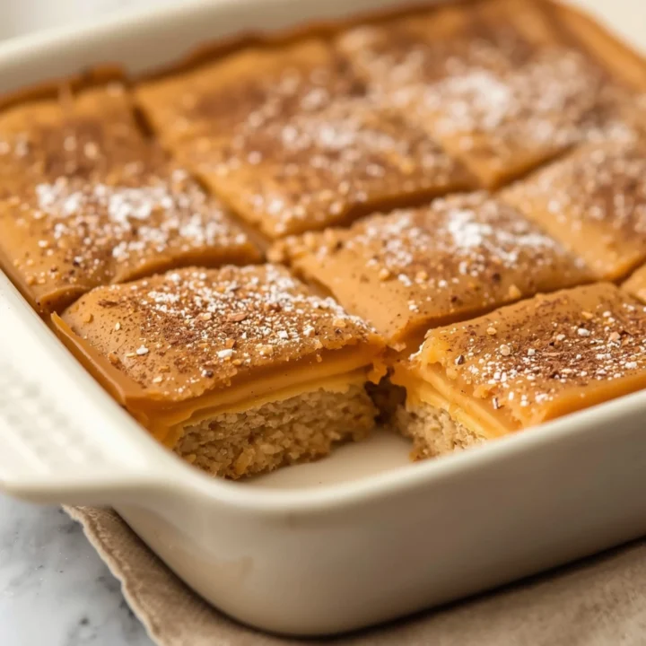 Close-up of Easy Churro Saltine Toffee Bars with Cinnamon dessert with a gooey texture and elegant powdered sugar garnish