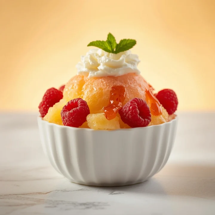 Close-up of Frozen Raspberry Piña Colada dessert with a soft texture and elegant garnish