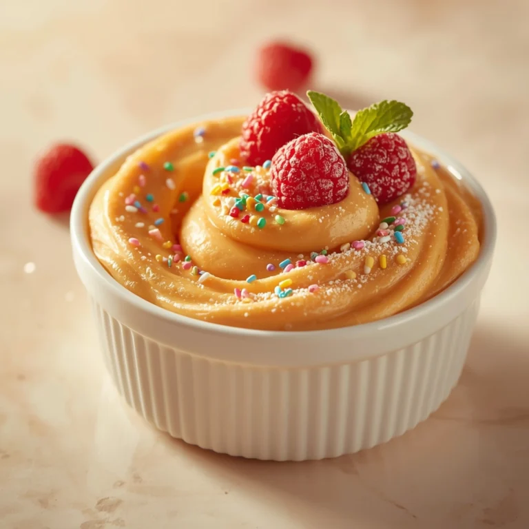 Close-up of High Protein Dunkaroo Dip dessert with a soft texture and elegant garnish